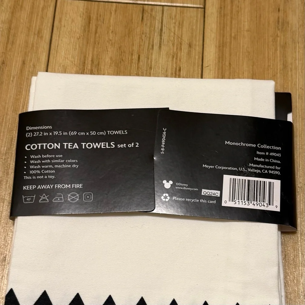 Disney Home Mickey Mouse Monochrome Cotton Tea Towels Set of 2